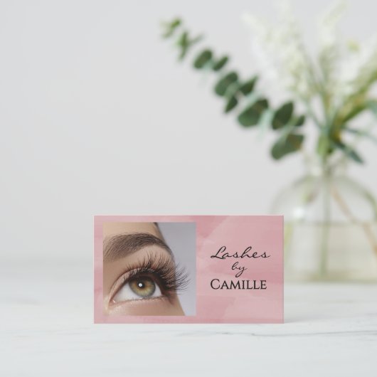 Blush Pink Script Social Icon QR Code Photo Lash Visitekaartje (Staand voorkant)