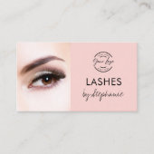 Blush Pink Script Social Icon QR Code Photo Lashes Visitekaartje (Voorkant)