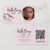 Blush Pink Script Social Icon QR Code Photo Makeup Visitekaartje (Voorkant / Achterkant)