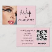 Blush Pink Script Social Icon QR Code Photo Makeup Visitekaartje (Voorkant / Achterkant)