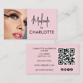 Blush Pink Script Social Icon QR Code Photo Makeup Visitekaartje
