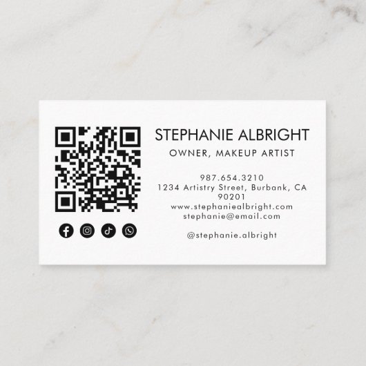 Blush Pink Script Social Icon QR Code Photo Makeup Visitekaartje (Achterkant)