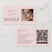 Blush Pink Script Social Icon QR Code Photo Makeup Visitekaartje (Voorkant / Achterkant)