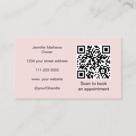 Blush Pink Script Social Icon QR Code Photo Makeup Visitekaartje (Achterkant)