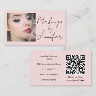 Blush Pink Script Social Icon QR Code Photo Makeup Visitekaartje