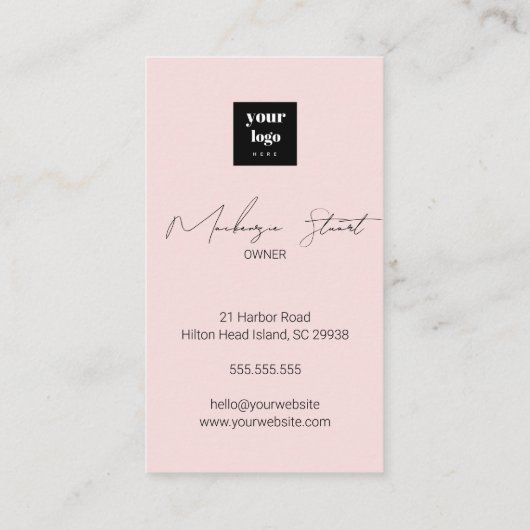 Blush Pink Script Social Icon QR Code Photo Makeup Visitekaartje (Achterkant)