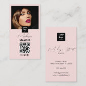 Blush Pink Script Social Icon QR Code Photo Makeup Visitekaartje (Voorkant / Achterkant)