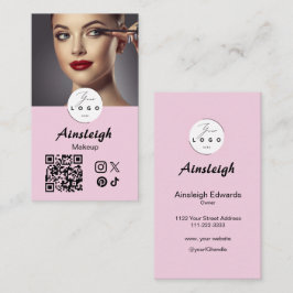 Blush Pink Script Social Icon QR Code Photo Makeup Visitekaartje