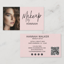 Blush Pink Script Social Icon QR Code Photo Makeup Visitekaartje