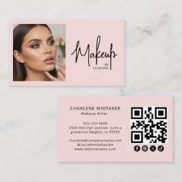 Blush Pink Script Social Icon QR Code Photo Makeup Visitekaartje