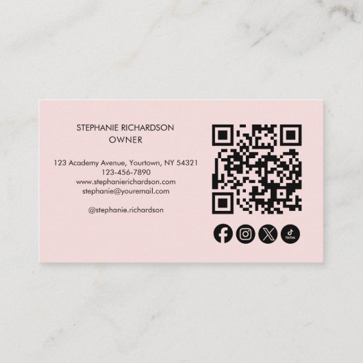 Blush Pink Script Social Icon QR Code Photo Makeup Visitekaartje (Achterkant)