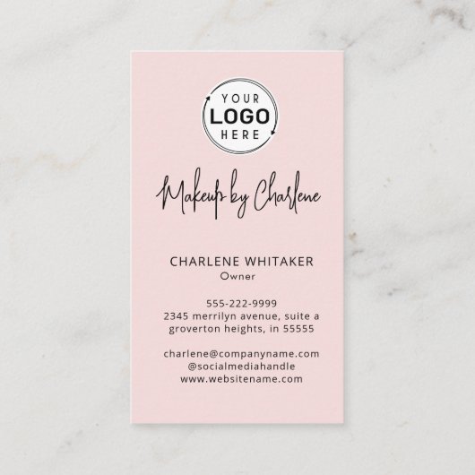 Blush Pink Script Social Icon QR Code Photo Makeup Visitekaartje (Achterkant)