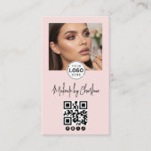 Blush Pink Script Social Icon QR Code Photo Makeup Visitekaartje (Voorkant)