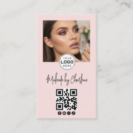 Blush Pink Script Social Icon QR Code Photo Makeup Visitekaartje