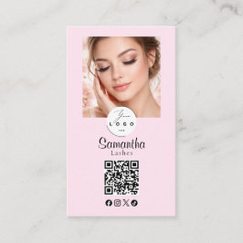 Blush Pink Script Social Icon QR Code Photo Makeup Visitekaartje