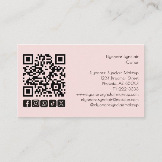 Blush Pink Script Social Icon QR Code Photo Makeup Visitekaartje (Achterkant)