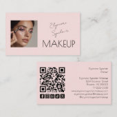 Blush Pink Script Social Icon QR Code Photo Makeup Visitekaartje (Voorkant / Achterkant)
