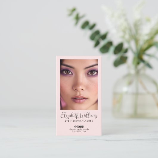 Blush Pink Script Social Icon QR Code Photo Makeup Visitekaartje (Staand voorkant)