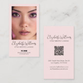 Blush Pink Script Social Icon QR Code Photo Makeup Visitekaartje (Voorkant / Achterkant)
