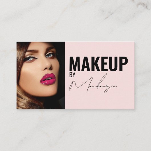 Blush Pink Script Social Icon QR Code Photo Makeup Visitekaartje (Voorkant)