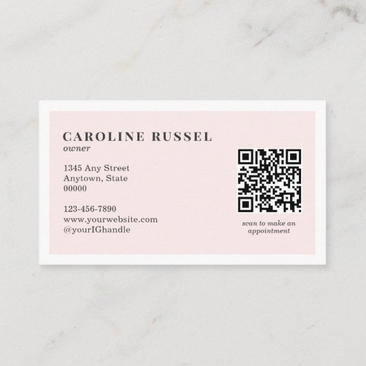 Blush Pink Script Social Icon QR Code Photo Makeup Visitekaartje (Achterkant)