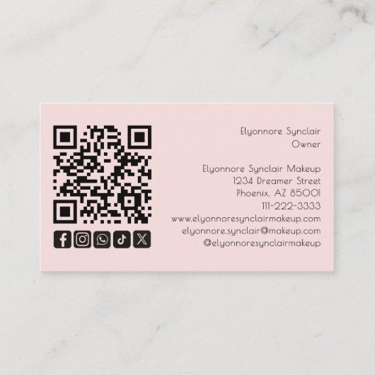 Blush Pink Script Social Icon QR Code Photo Makeup Visitekaartje (Achterkant)