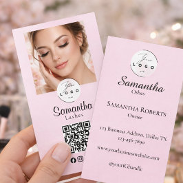 Blush Pink Script Social Icon QR Code Photo Makeup Visitekaartje