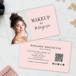 Blush Pink Script Social Icon QR Code Photo Makeup Visitekaartje