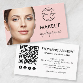 Blush Pink Script Social Icon QR Code Photo Makeup Visitekaartje