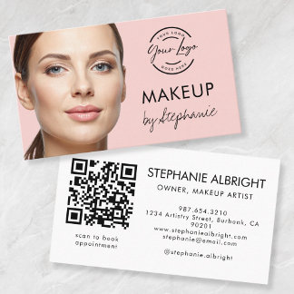 Blush Pink Script Social Icon QR Code Photo Makeup Visitekaartje