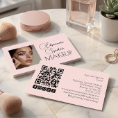 Blush Pink Script Social Icon QR Code Photo Makeup Visitekaartje