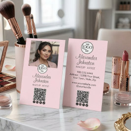 Blush Pink Script Social Icon QR Code Photo Makeup Visitekaartje
