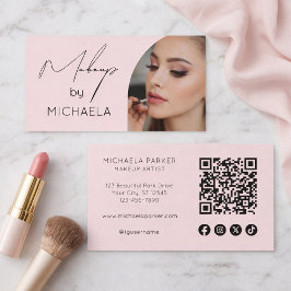 Blush Pink Script Social Icon QR Code Photo Makeup Visitekaartje