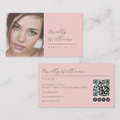 Blush Pink Script Social Icon QR Code Photo Makeup Visitekaartje (Voorkant / Achterkant)