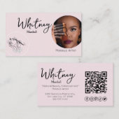 Blush Pink Script Social Icon QR Code Photo Makeup Visitekaartje (Voorkant / Achterkant)