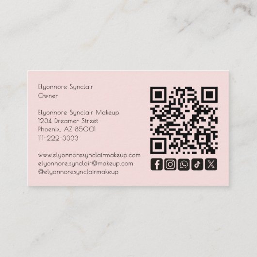 Blush Pink Script Social Icon QR Code Photo Makeup Visitekaartje (Achterkant)
