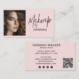 Blush Pink Script Social Icon QR Code Photo Makeup Visitekaartje