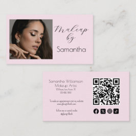 Blush Pink Script Social Icon QR Code Photo Makeup Visitekaartje