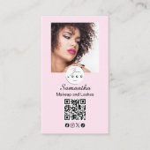 Blush Pink Script Social Icon QR Code Photo Makeup Visitekaartje (Voorkant)
