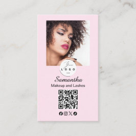 Blush Pink Script Social Icon QR Code Photo Makeup Visitekaartje