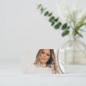 Blush Pink Script Social QR Code Photo Hair Makeup Visitekaartje (Staand voorkant)