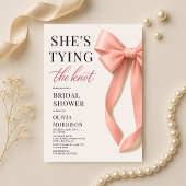 Blush Pink She's Tying The Knot Bow Bridal Shower Kaart