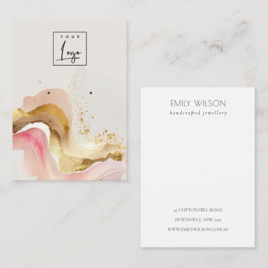 Blush Pink Shiny Glitter Logo Oorbel Display Visitekaartje (Voorkant / Achterkant)