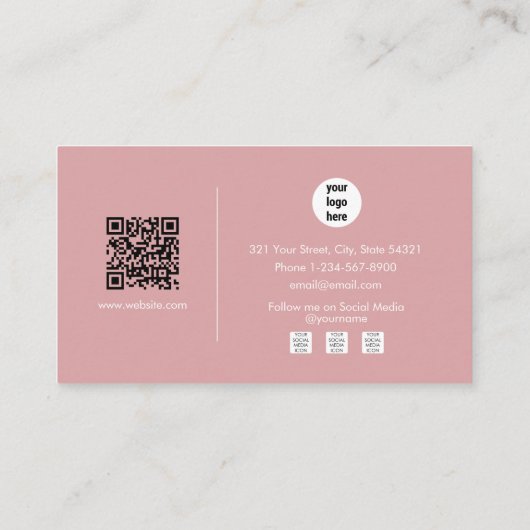 Blush Pink Signature Script Professionele QR-code Visitekaartje (Achterkant)