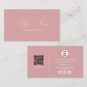 Blush Pink Signature Script Professionele QR-code Visitekaartje (Voorkant / Achterkant)