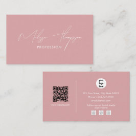 Blush Pink Signature Script Professionele QR-code Visitekaartje
