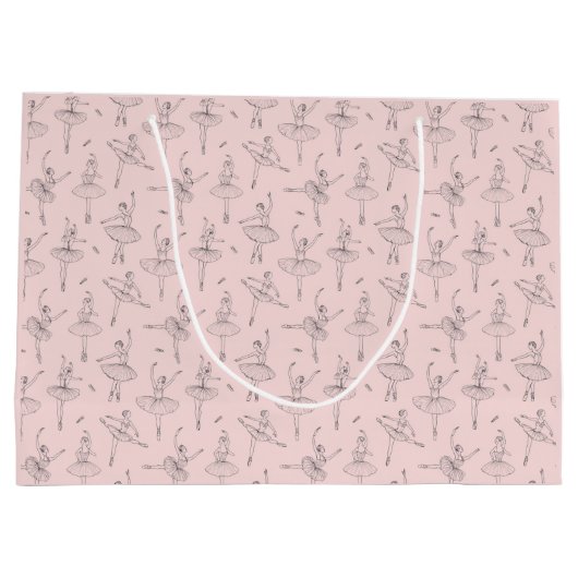 Blush Pink & Silver Ballerina Pattern Groot Cadeauzakje (Achterkant)