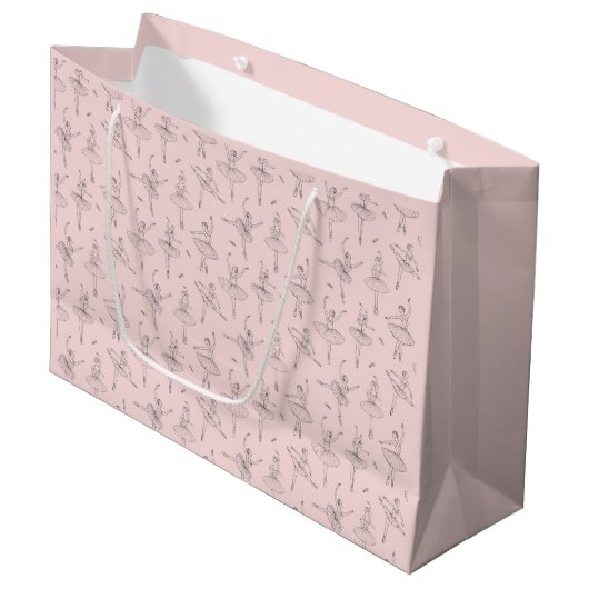 Blush Pink & Silver Ballerina Pattern Groot Cadeauzakje (Voorkant Gekanteld)