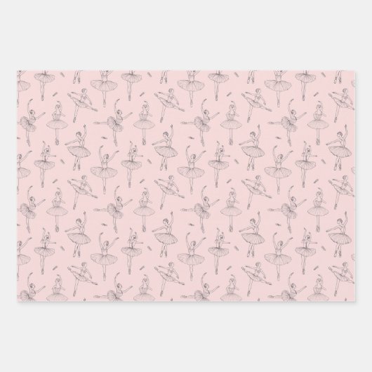 Blush Pink & Silver Ballerina Pattern Inpakpapier Vel (Voorkant)