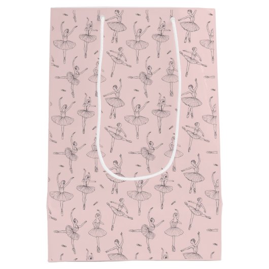 Blush Pink & Silver Ballerina Pattern Medium Cadeauzakje (Achterkant)